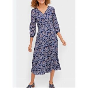 Talbots NWT paisley puff sleeve fit and flare midi dress size 2p